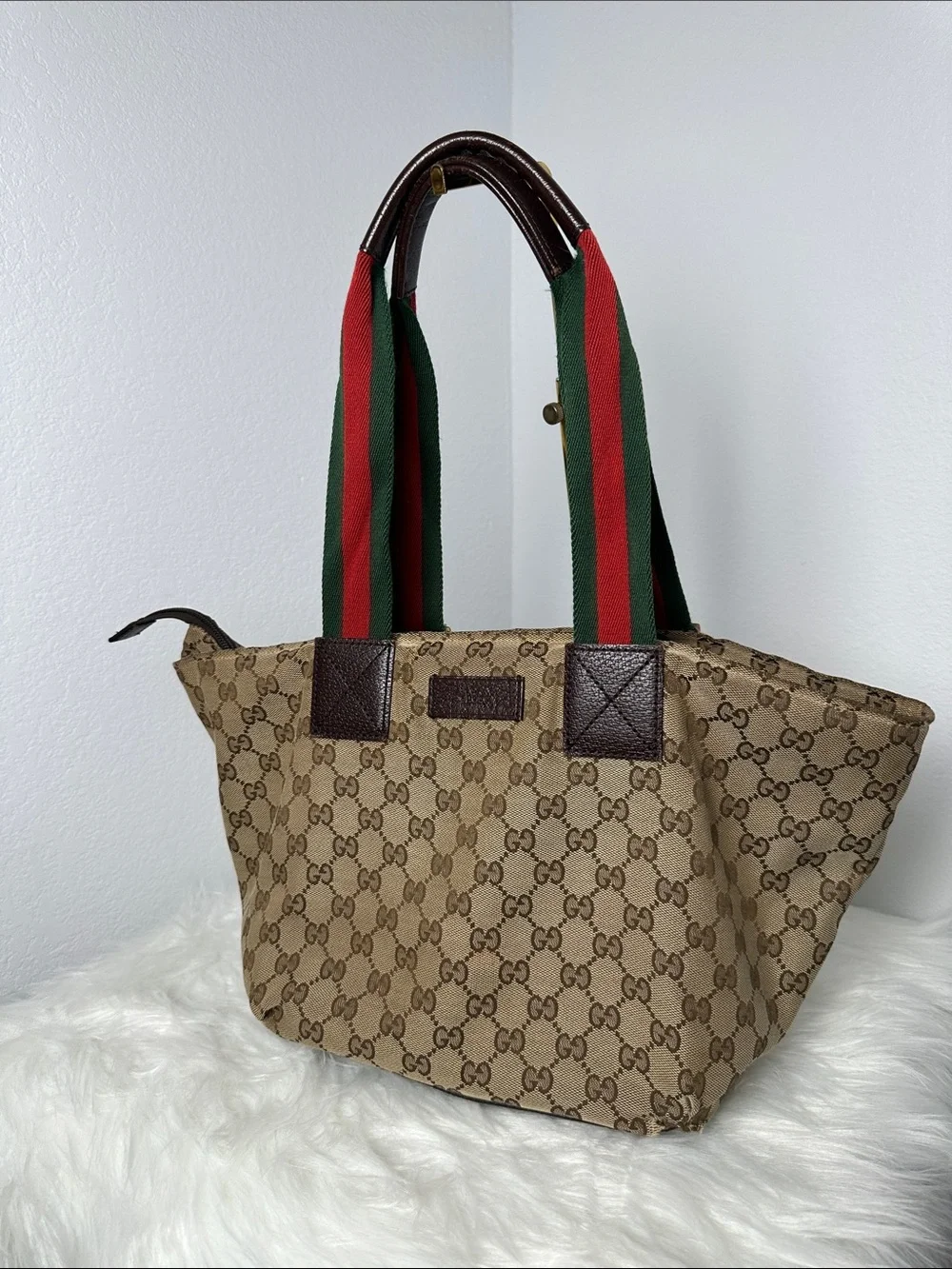 💯Authentic Gucci Cherryline GG Canvas Tote Bag Brown Beige🍀